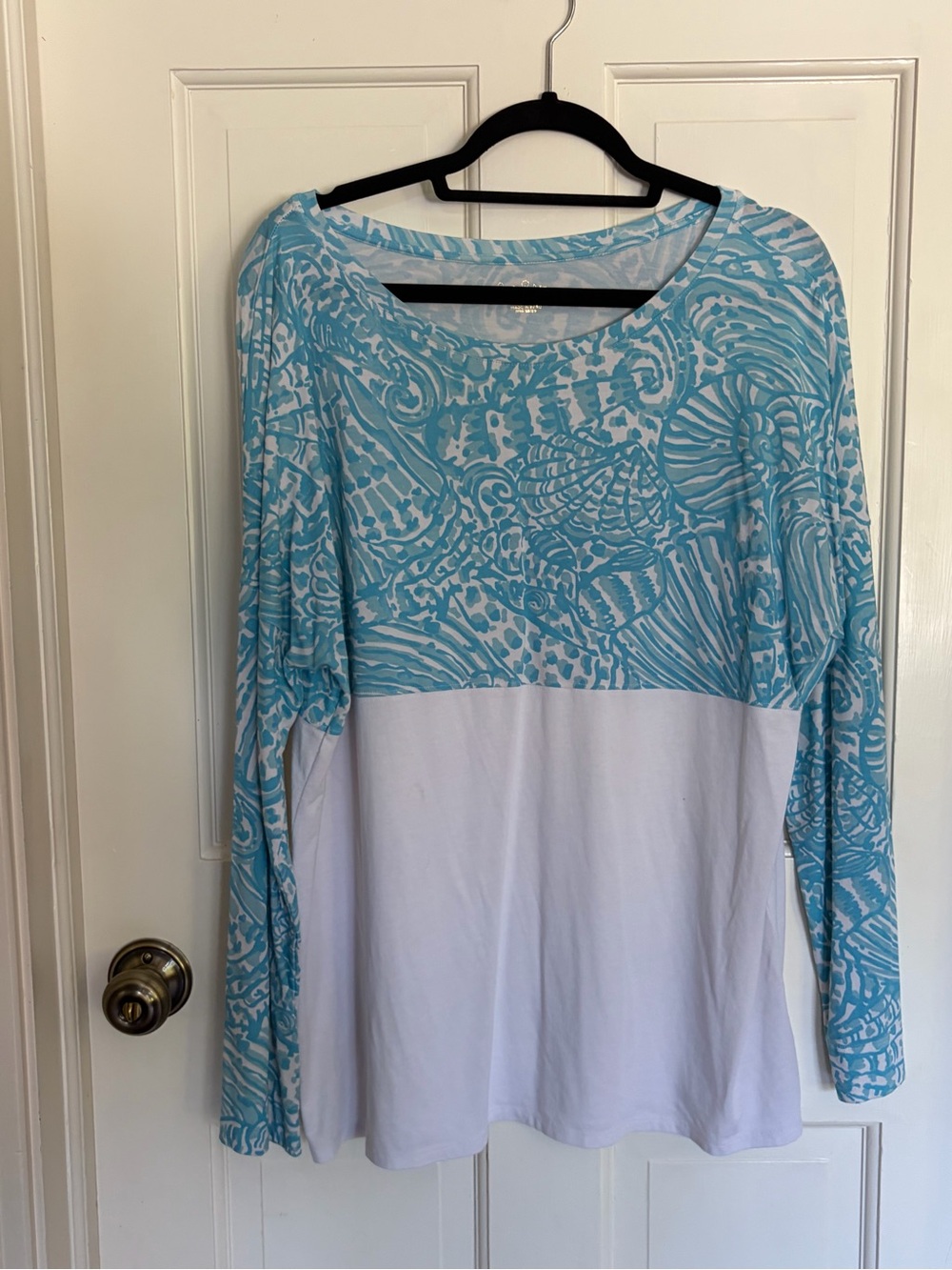 Lilly Pulitzer Blue & White Printed Long-Sleeve Top